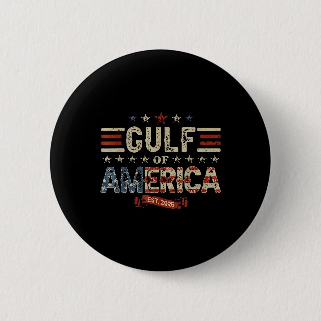 Retro Gulf Of Usa America Est 2025 American Flag G 6 Cm Round Badge (Front)