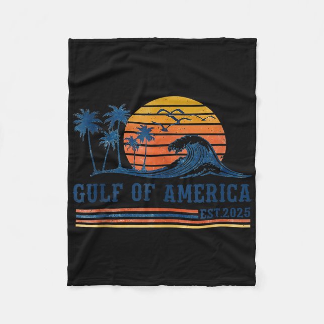 Retro Gulf Of Usa America Est 2025 American Flag G Fleece Blanket (Front)
