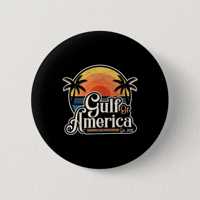 Retro Gulf Of Usa America Est 2025 American Flag L 6 Cm Round Badge (Front)