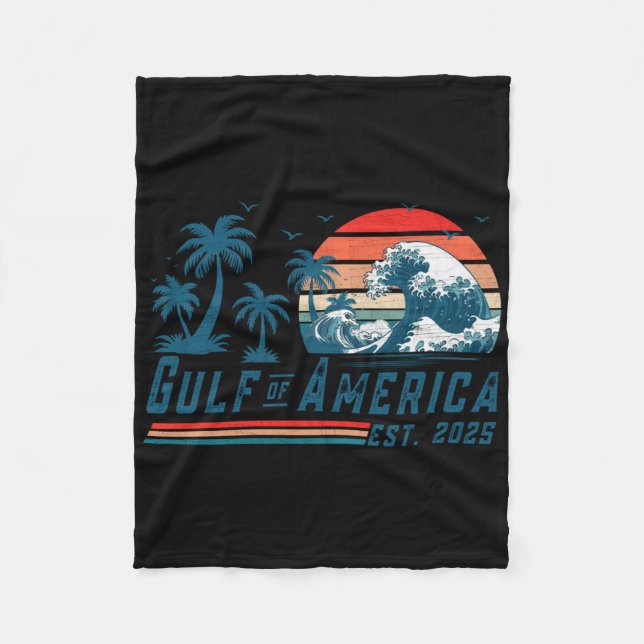 Retro Gulf Of Usa America Est 2025 American Flag L Fleece Blanket (Front)