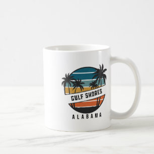 Retro Gulf Shores Beach Alama Surfboard Surfing Coffee Mug
