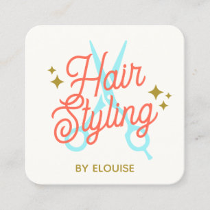 Retro Hair Stylist, Scissors QR Code Square Business Card