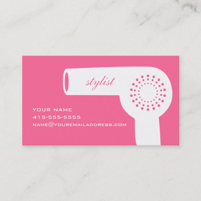 Retro Hairdryer Stylist Pink Business Card (Front)