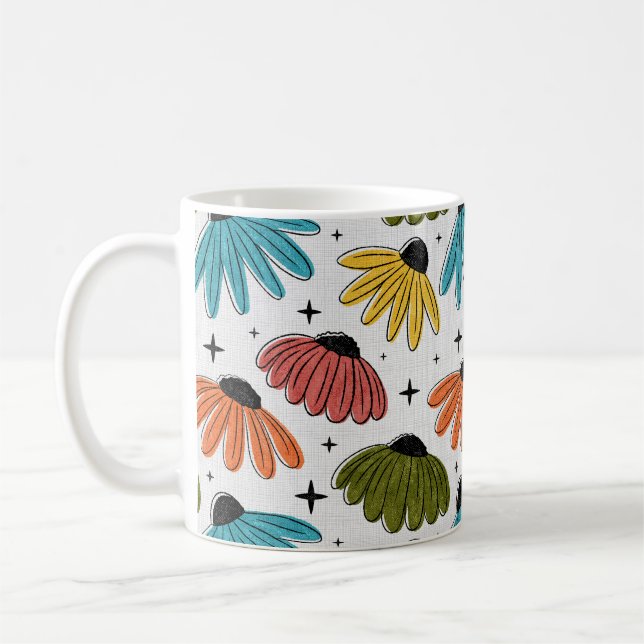 Retro Halftone Coneflowers Coffee Mug (Left)