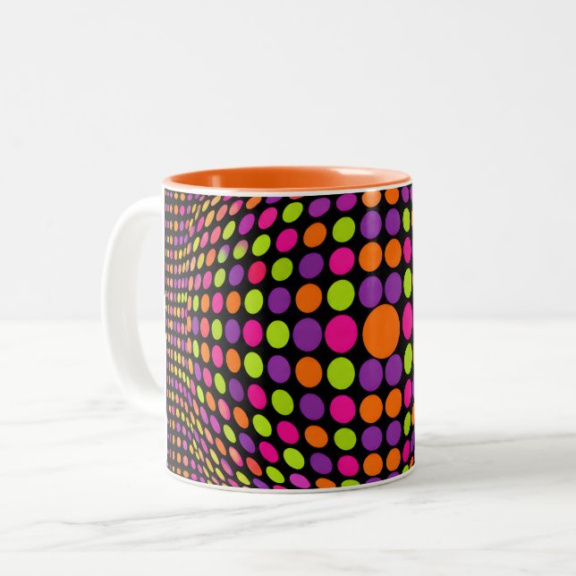 Retro Halftone Dot Sphere Two-Tone Coffee Mug (Front Left)