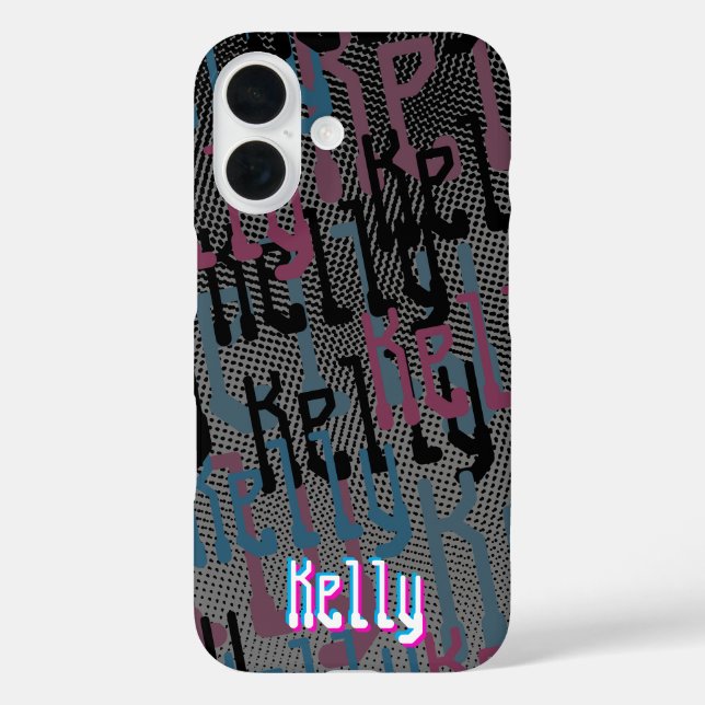 Retro Halftone Pink and Blue Name Collage Case-Mate iPhone Case (Back)