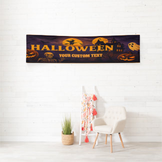 Retro Halloween Banner - Skulls & Ghosts Haunted!