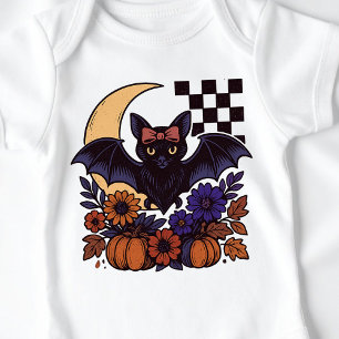 Retro Halloween Bat With Moon Gothic Aesthetic Baby Bodysuit