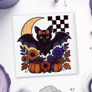 Retro Halloween Bat With Moon Gothic Aesthetic Magnet