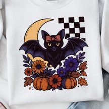 Retro Halloween Bat With Moon Gothic Aesthetic