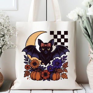 Retro Halloween Bat With Moon Gothic Aesthetic Tote Bag