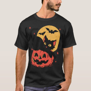 Retro Halloween Black Cat Graphic Men Women Kids T-Shirt