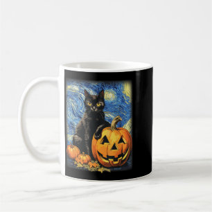 Retro Halloween Black Cat Halloween Pumpkin Black Coffee Mug