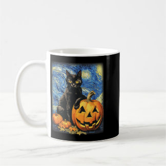 Retro Halloween Black Cat Halloween Pumpkin Black Coffee Mug