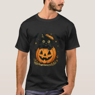 Retro Halloween Black Cat in Pumpkin Spooky Season T-Shirt