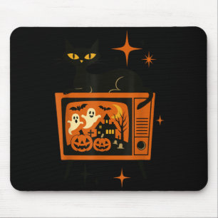 Retro Halloween Black Cat Tv Ghost Pumpkin Vintage Mouse Mat