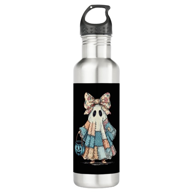 Retro Halloween Blue Denim Ghost 710 Ml Water Bottle (Front)