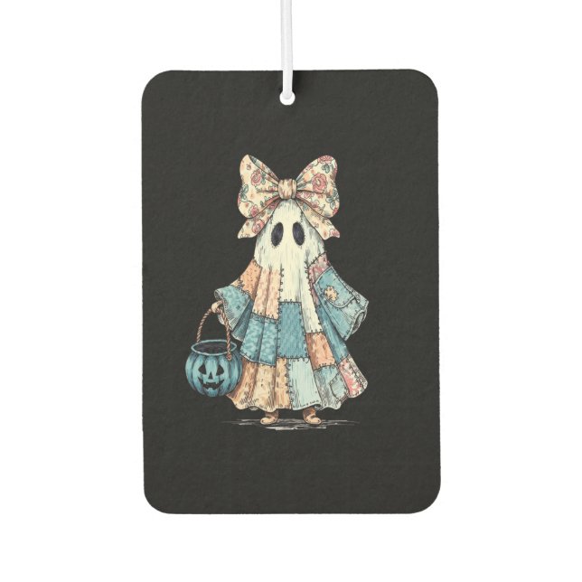 Retro Halloween Blue Denim Ghost Car Air Freshener (Front)