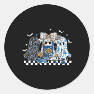 Retro Halloween Blue Denim Ghost Coquette Patchwor Classic Round Sticker