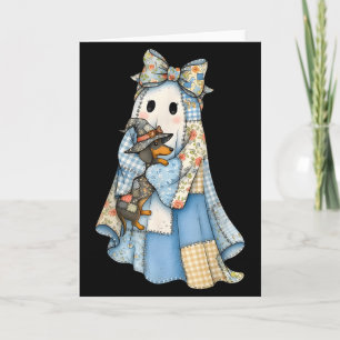 Retro Halloween Blue Denim Ghost Dachshund Funny  Card