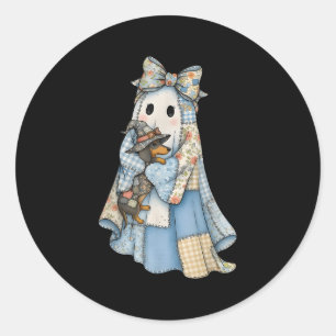 Retro Halloween Blue Denim Ghost Dachshund Funny Classic Round Sticker