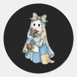 Retro Halloween Blue Denim Ghost Dachshund Funny Classic Round Sticker