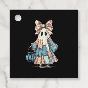 Retro Halloween Blue Denim Ghost Favour Tags