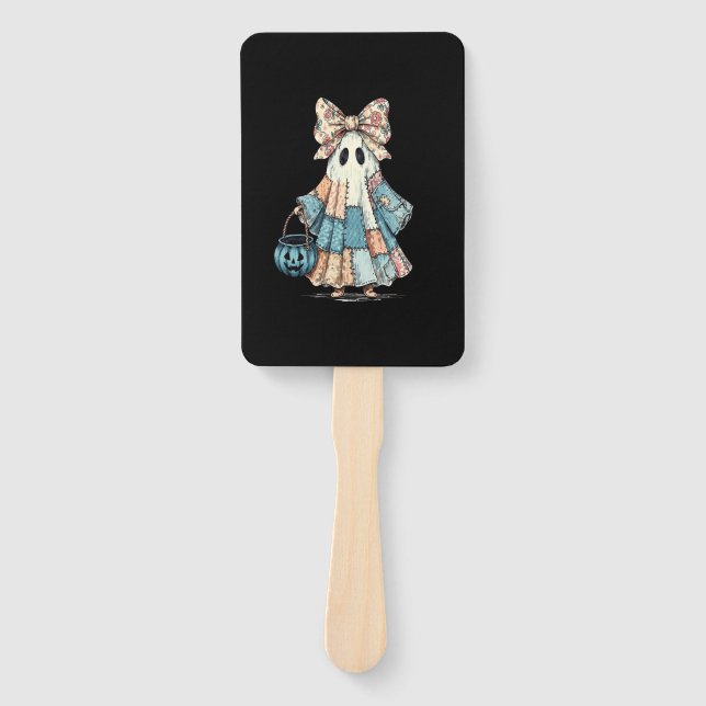 Retro Halloween Blue Denim Ghost Hand Fan (Front)