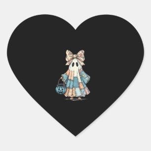 Retro Halloween Blue Denim Ghost Heart Sticker