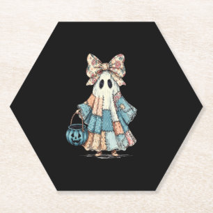 Retro Halloween Blue Denim Ghost Paper Coaster