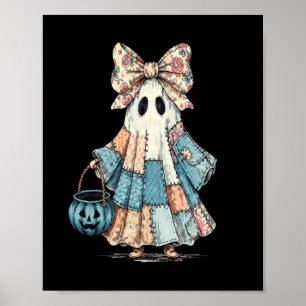 Retro Halloween Blue Denim Ghost Poster