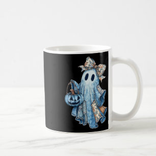Retro Halloween Blue Denim Ghost Spooky Ghost Ghos Coffee Mug