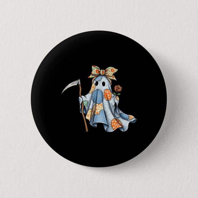 Retro Halloween Blue Denim Ghost Trendy Patchwork  6 Cm Round Badge (Front)