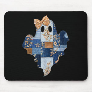 Retro Halloween Blue Denim Patchwork Ghost Boo Coq Mouse Mat