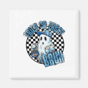 Retro Halloween Blue Denim Patchwork Spooky Ghost Magnet