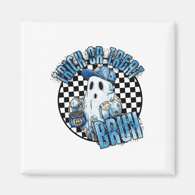 Retro Halloween Blue Denim Patchwork Spooky Ghost  Magnet (Front)