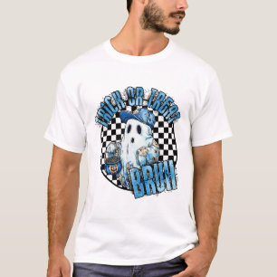 Retro Halloween Blue Denim Patchwork Spooky Ghost T-Shirt