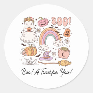 Retro Halloween Boo! A Treat for You! Classic Round Sticker