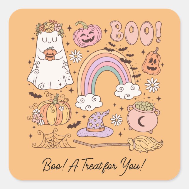 Retro Halloween Boo! A Treat for You! Square Sticker (Front)