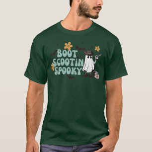 Retro Halloween Boot Scooting Spooky Cowhide Ghost T-Shirt
