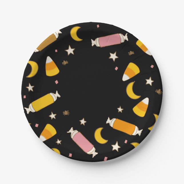 Retro Halloween Candy Classics Party (Black)  Paper Plate (Front)