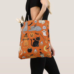 Retro Halloween Cat Lover's Trick-or-Treat Tote Bag