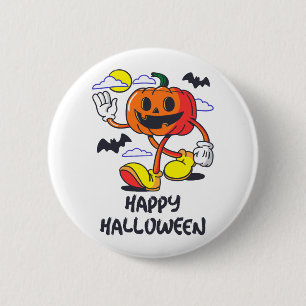 Retro Halloween Comic Pumpkin Illustration 6 Cm Round Badge