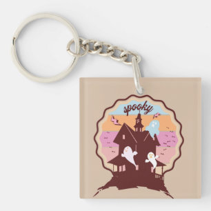 Retro Halloween Costume Spooky Haunted House Ghost Key Ring
