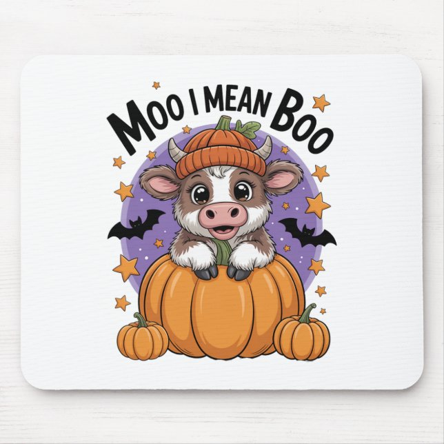 Retro Halloween Cow Moo I Mean Boo Funny Fall  Mouse Mat (Front)