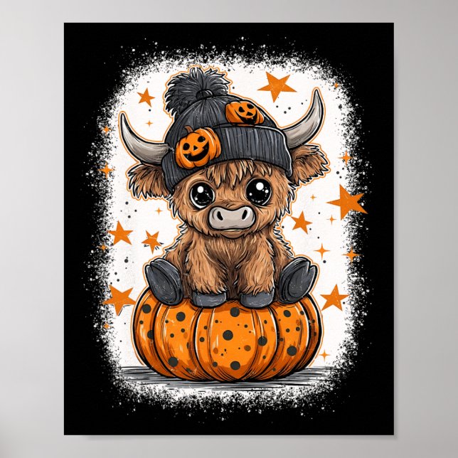 Retro Halloween Cow Pumpkin Fall Cow Thanksgiving  Poster (Front)