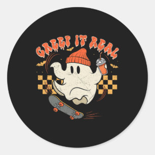 Retro Halloween Creep It Real Ghost Boy Fall Seaso Classic Round Sticker