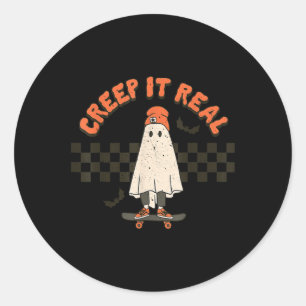 Retro Halloween Creep it real Ghost Boy Fall Seaso Classic Round Sticker