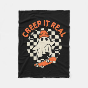 Retro Halloween Creep It Real Ghost Boy Fall Seaso Fleece Blanket