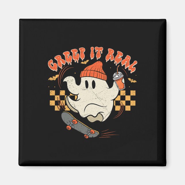 Retro Halloween Creep It Real Ghost Boy Fall Seaso Magnet (Front)